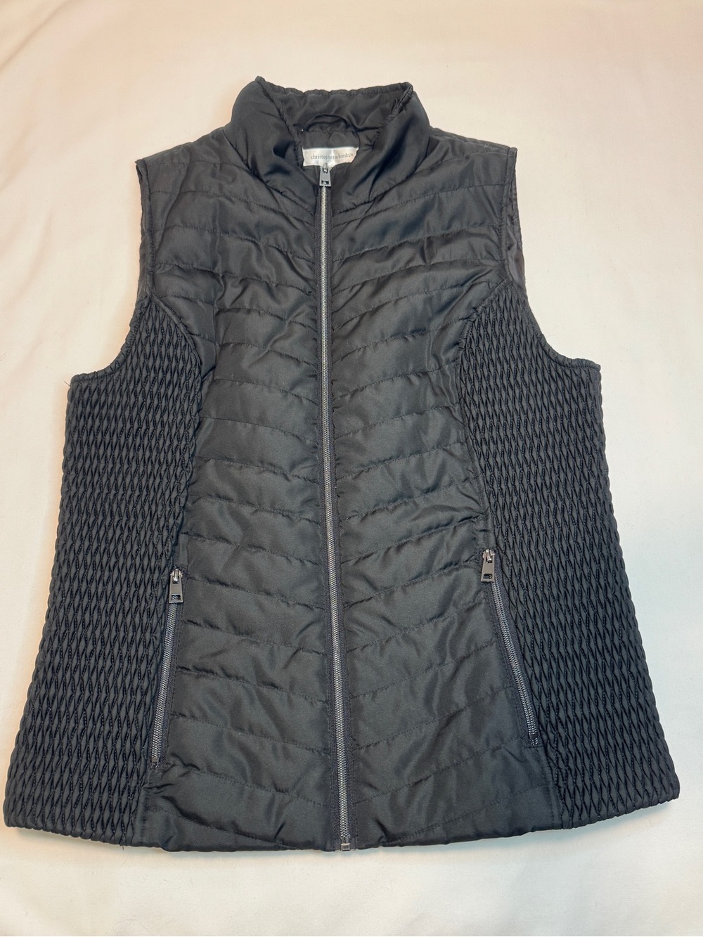 Christopher & Banks Black Quilted Vest with Textured Sides